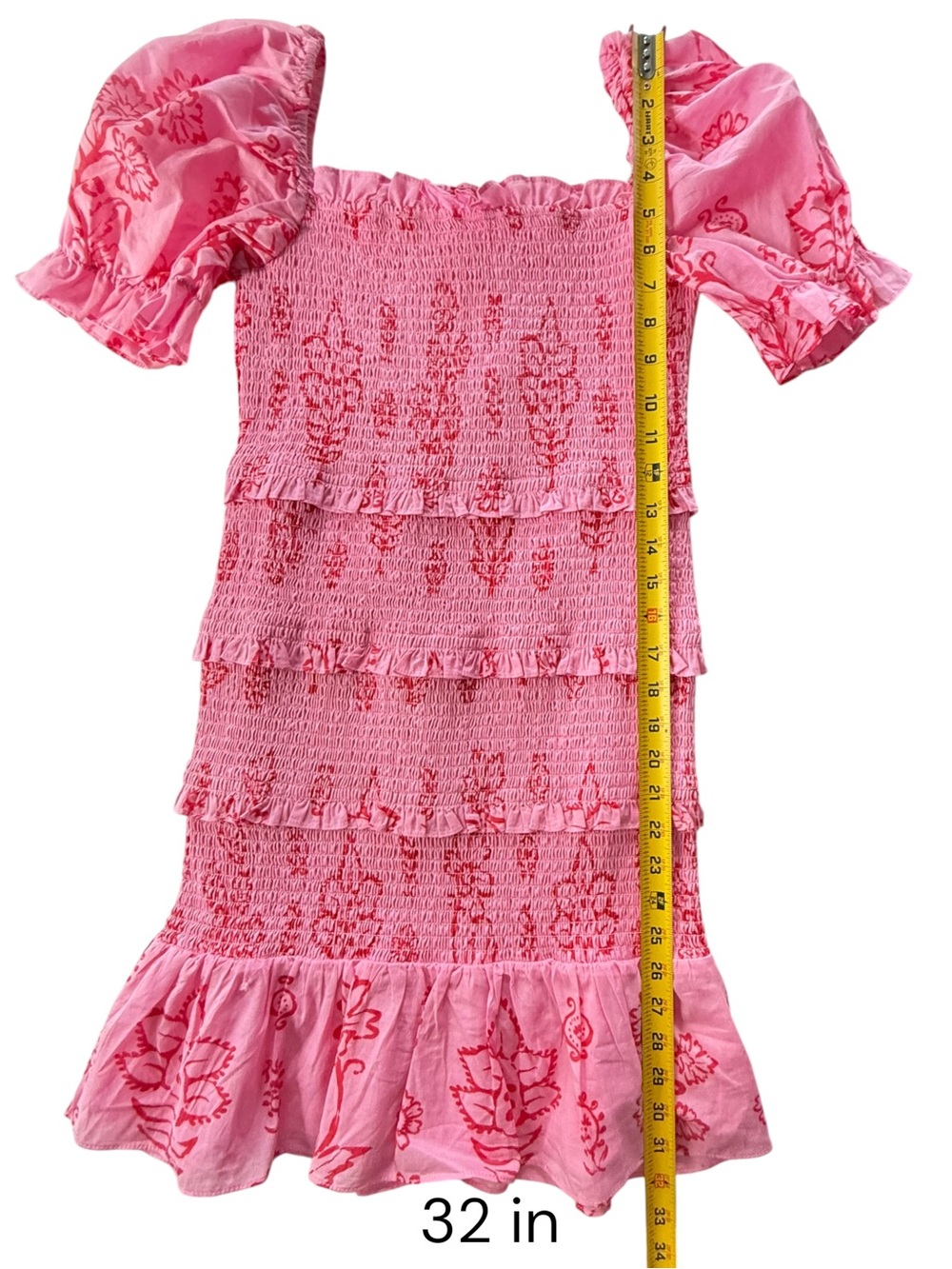 J.Marie Girls Smocked Tiered Dress Pink Floral Print Size 14 Puff Sleeve NWT - Picture 6 of 8